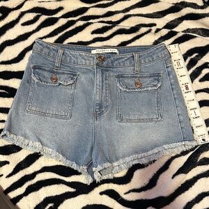 Celebrity Pink Light Blue Frayed Hem Jean Shorts